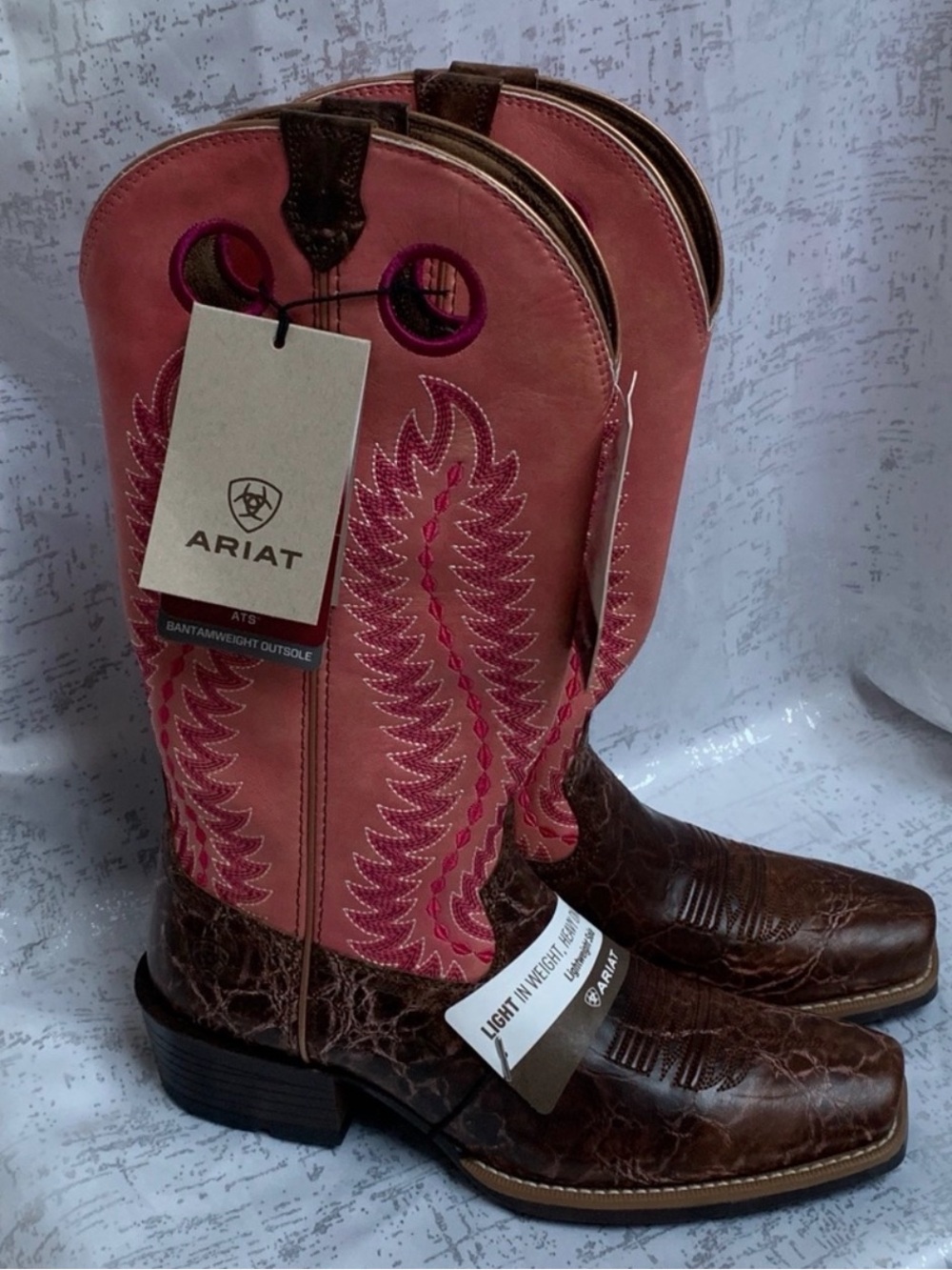 Ariat Pink and Brown Embroidered Western Boots